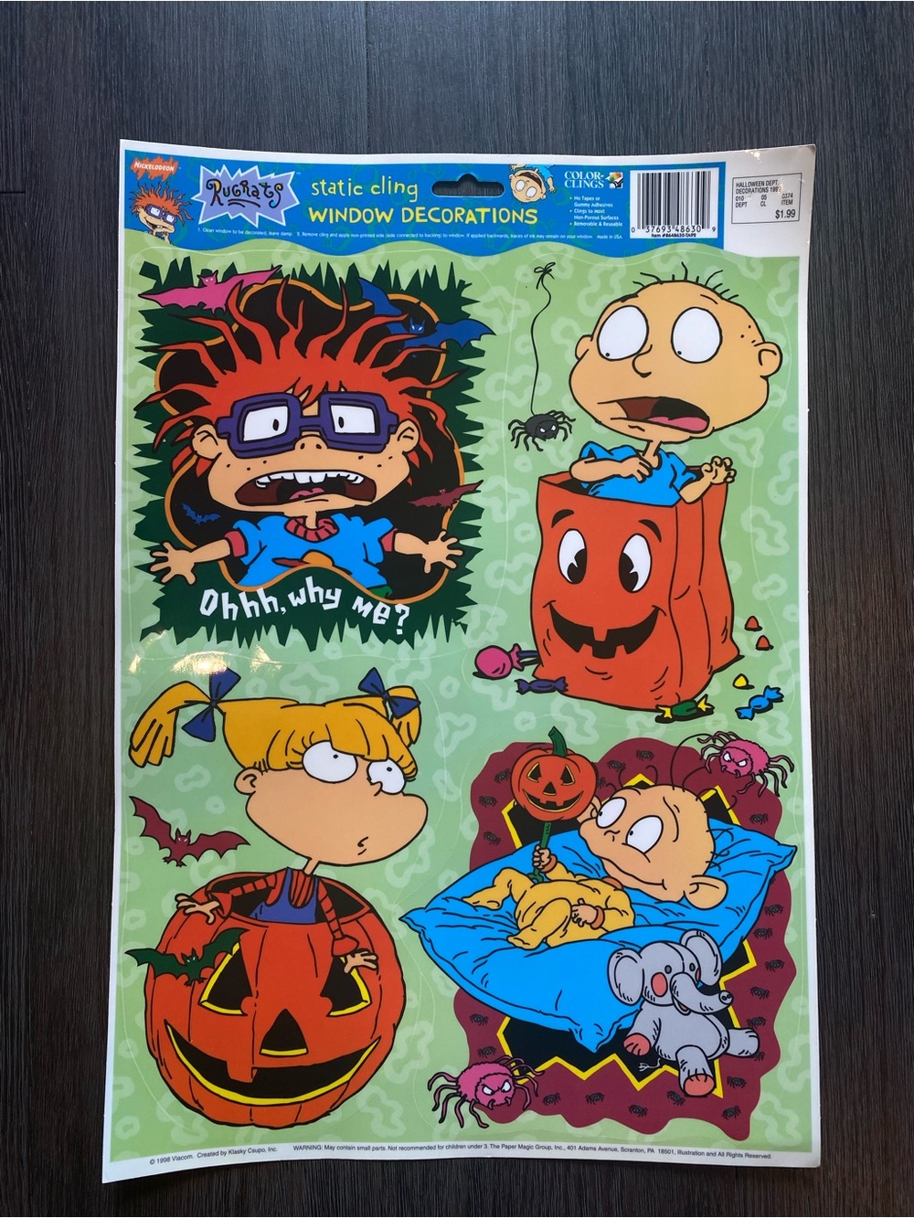 LOT 3 VTG 1998 Rugrats Nickelodeon Fall Halloween Large Window Clings Sheet Y2K - Picture 5 of 11